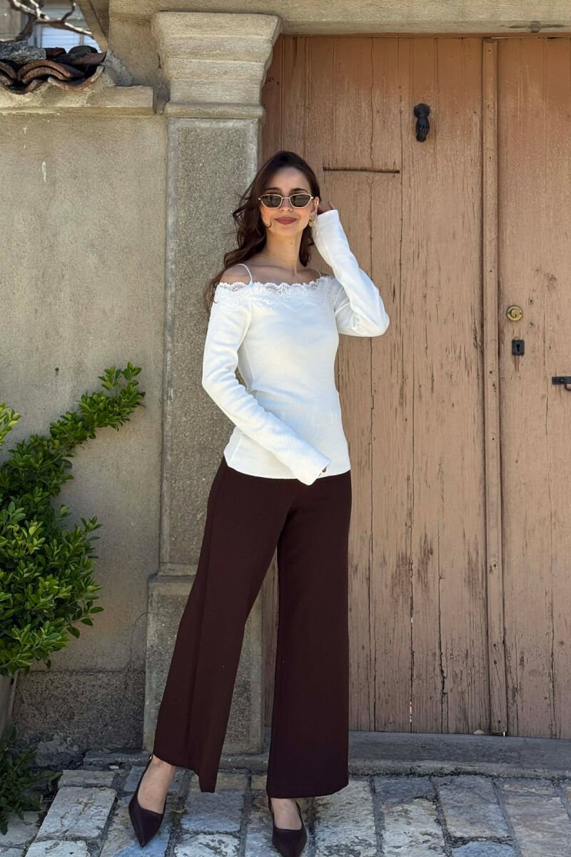 ONE COLOR SHOULDER OFF WOMAN SWEATSHIRT WHITE-E BARDHE - 1
