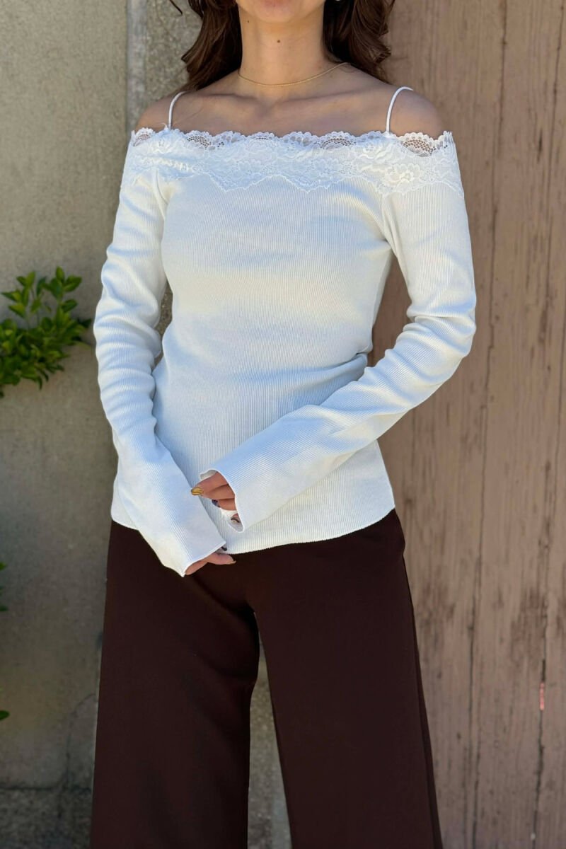 ONE COLOR SHOULDER OFF WOMAN SWEATSHIRT WHITE-E BARDHE - 3