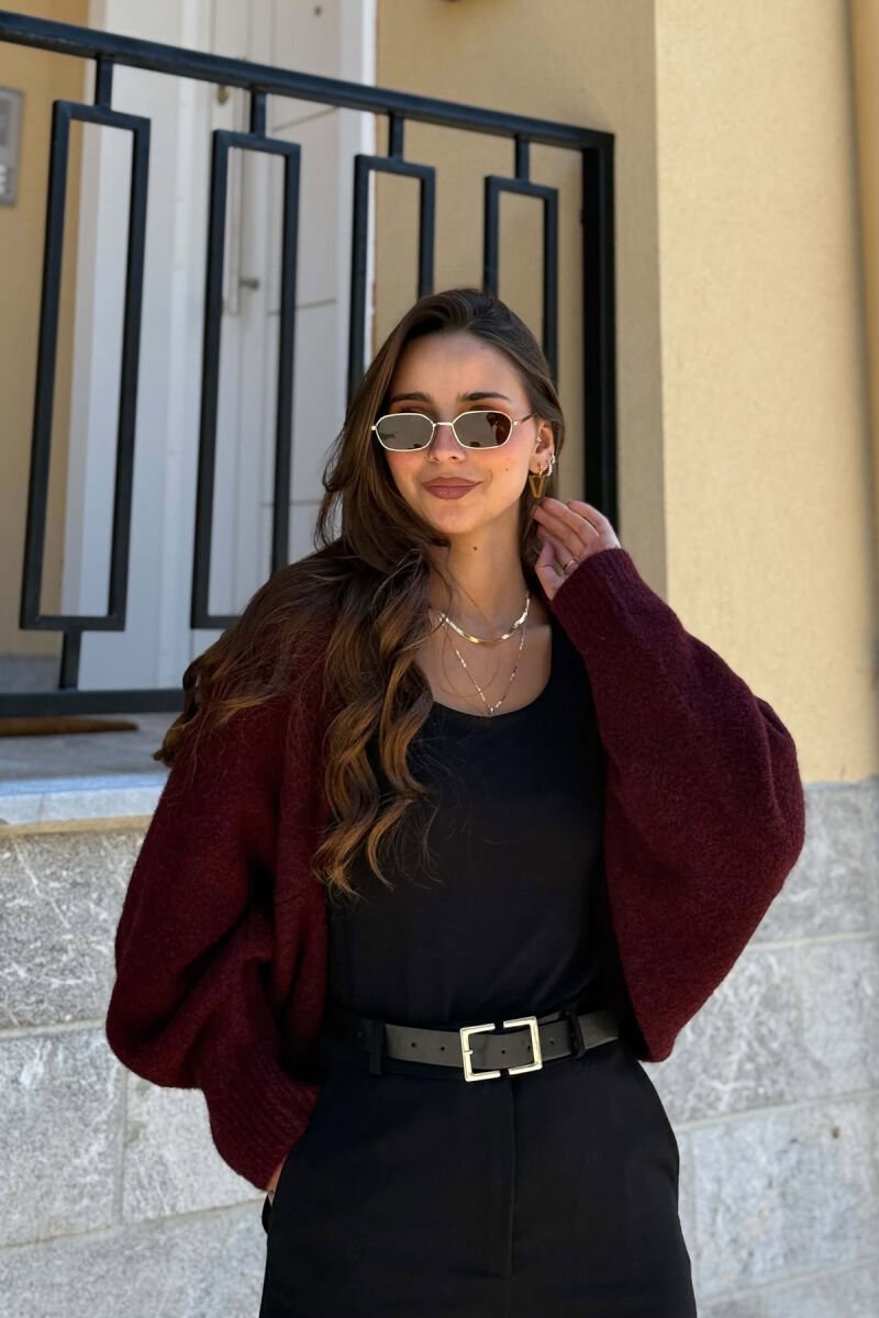 ONE COLOR LONG SLEEVE KNITTED WOMEN BOLERO BURGUNDY/VISHNJE - 1