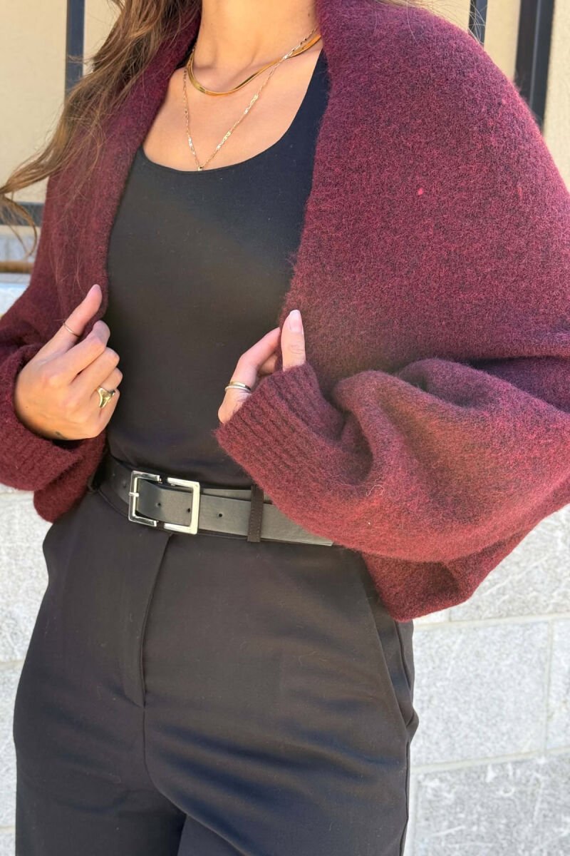 ONE COLOR LONG SLEEVE KNITTED WOMEN BOLERO BURGUNDY/VISHNJE - 2