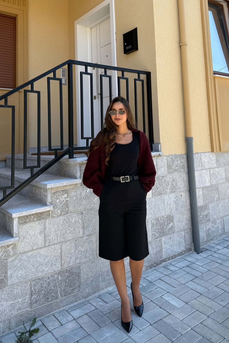 ONE COLOR LONG SLEEVE KNITTED WOMEN BOLERO BURGUNDY/VISHNJE - 4