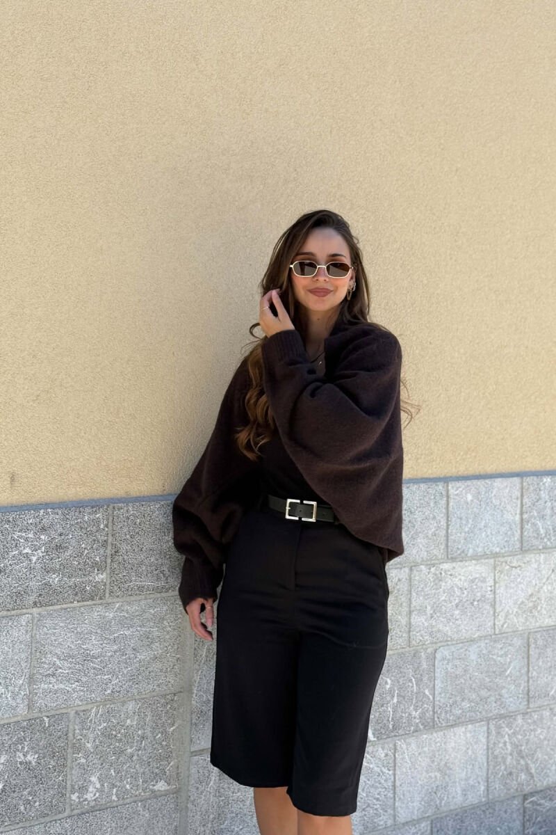 ONE COLOR LONG SLEEVE KNITTED WOMEN BOLERO DARK BROWN/KAE - 6