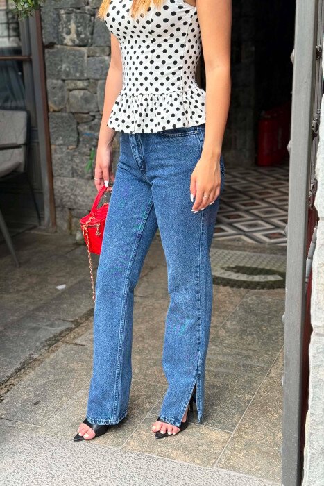 ONE COLOR SIDE CUTTED WOMAN JEANS BLUE/BLU - 2