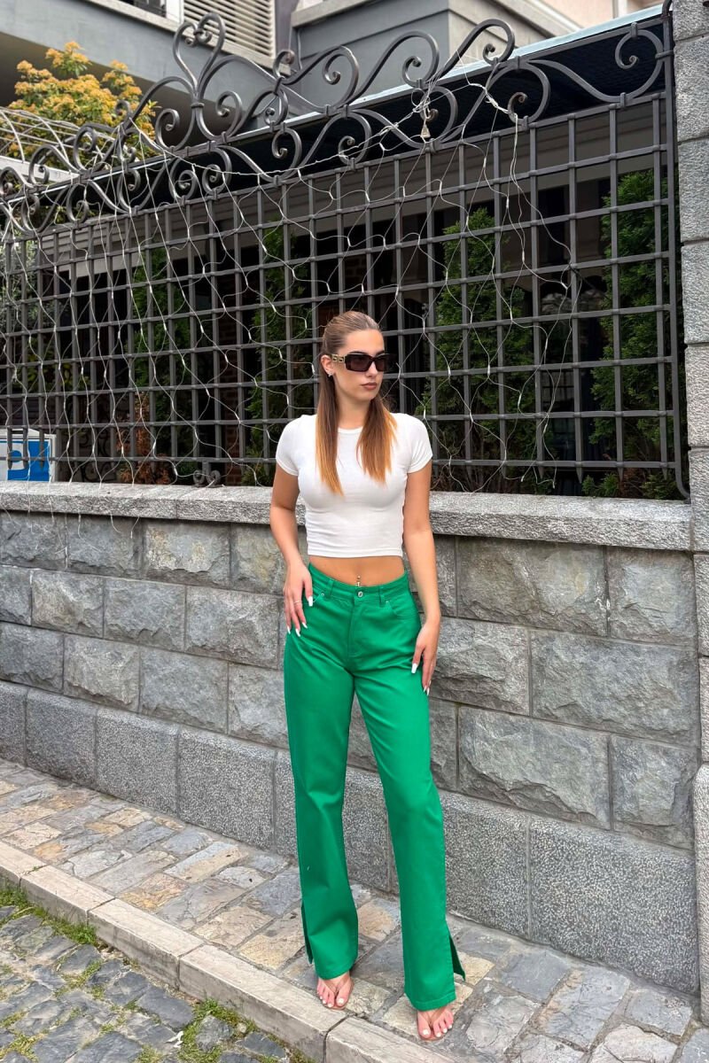 ONE COLOR SIDE CUTTED WOMAN JEANS GREEN/JESHILE - 2