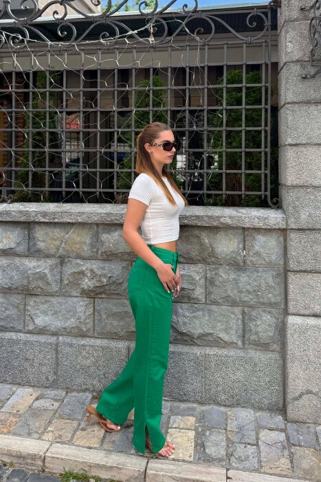 ONE COLOR SIDE CUTTED WOMAN JEANS GREEN/JESHILE - 4
