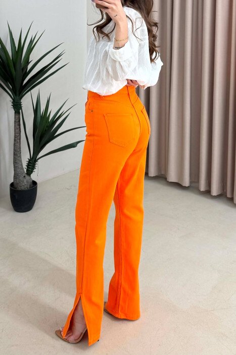 ONE COLOR SIDE CUTTED WOMAN JEANS ORANGE/PORTOKALLI - 2