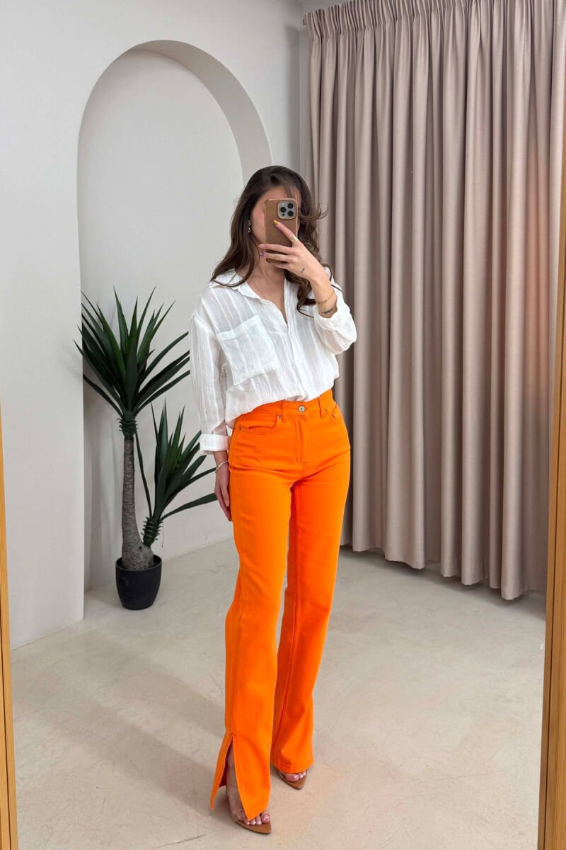 ONE COLOR SIDE CUTTED WOMAN JEANS ORANGE/PORTOKALLI - 4