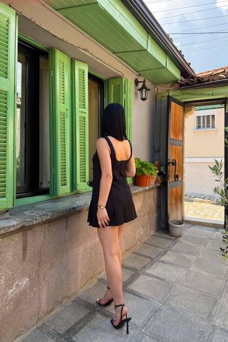 ONE COLOR SIDE PLEATED SLEEVELESS WOMAN DRESS BLACK/ E ZEZE - 3