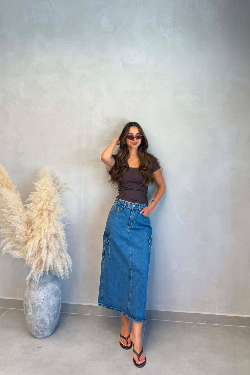 ONE COLOR SIDE POCKET LONG WOMAN SKIRT BLUE/BLU - 2