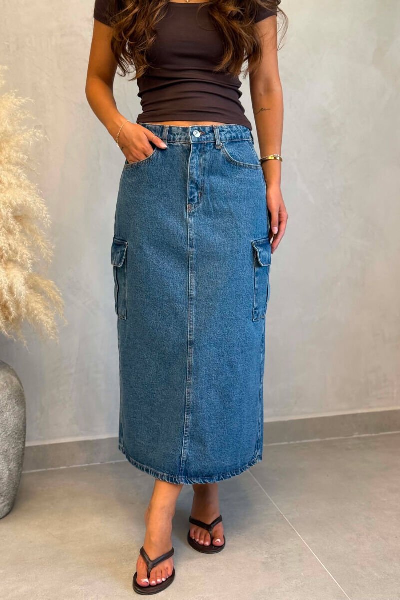 ONE COLOR SIDE POCKET LONG WOMAN SKIRT BLUE/BLU - 4