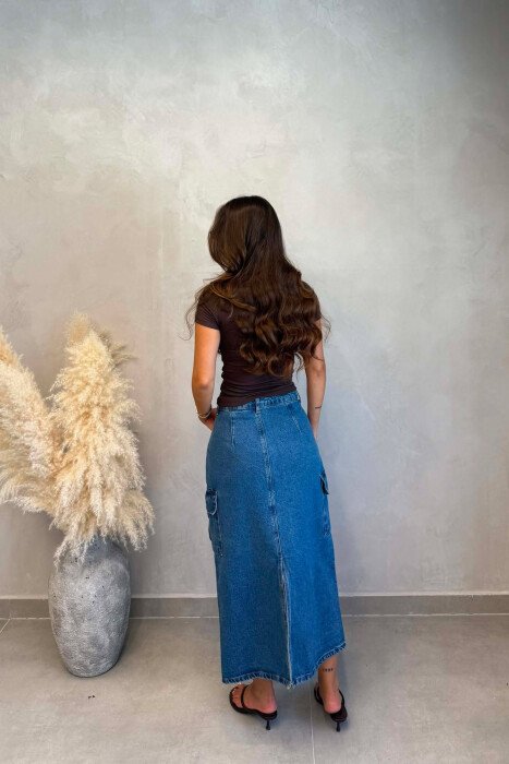 ONE COLOR SIDE POCKET LONG WOMAN SKIRT BLUE/BLU - 6