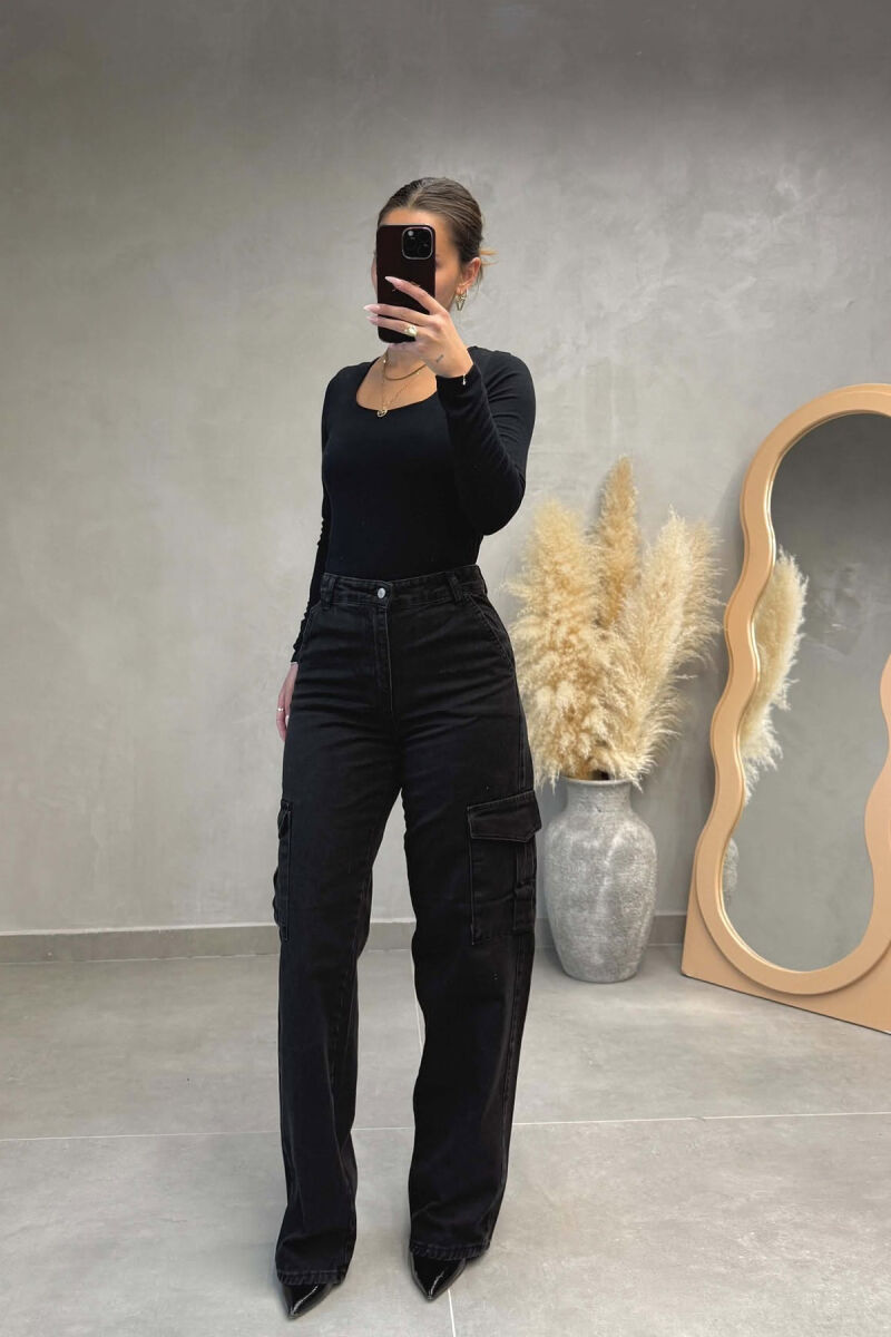 ONE COLOR SIDE POCKET WOMAN JEANS BLACK/ E ZEZE - 1