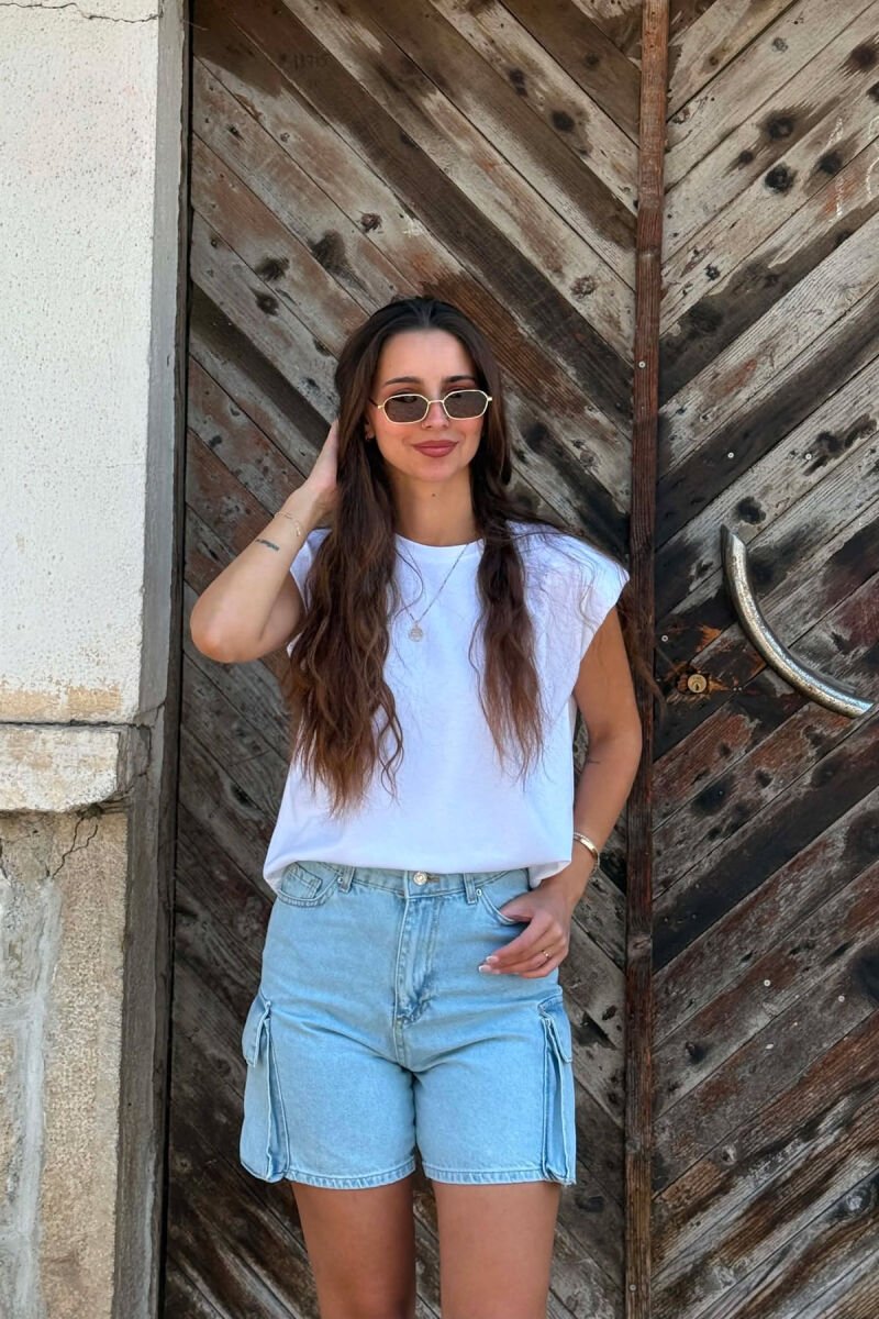 ONE COLOR SIDE POCKETS DENIM WOMAN SHORTS BABY BLUE/BLU BY - 2