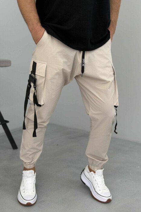 ONE COLOR SIDE POCKETS DETAILS MEN PANTS BEIGE/BEZHE - KLAUDIO FASHION