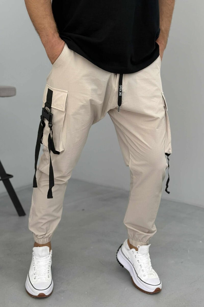 ONE COLOR SIDE POCKETS DETAILS MEN PANTS BEIGE/BEZHE - 1