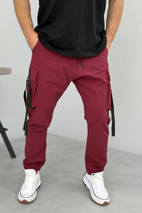 ONE COLOR SIDE POCKETS DETAILS MEN PANTS BURGUNDY/VISHNJE - KLAUDIO FASHION