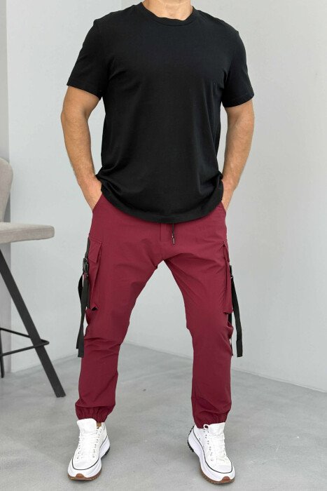 ONE COLOR SIDE POCKETS DETAILS MEN PANTS BURGUNDY/VISHNJE - 2
