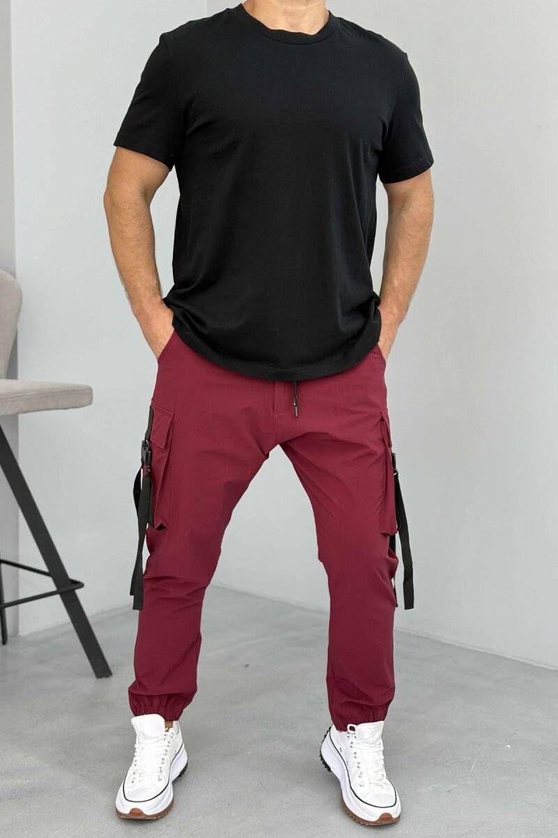 ONE COLOR SIDE POCKETS DETAILS MEN PANTS BURGUNDY/VISHNJE - 2