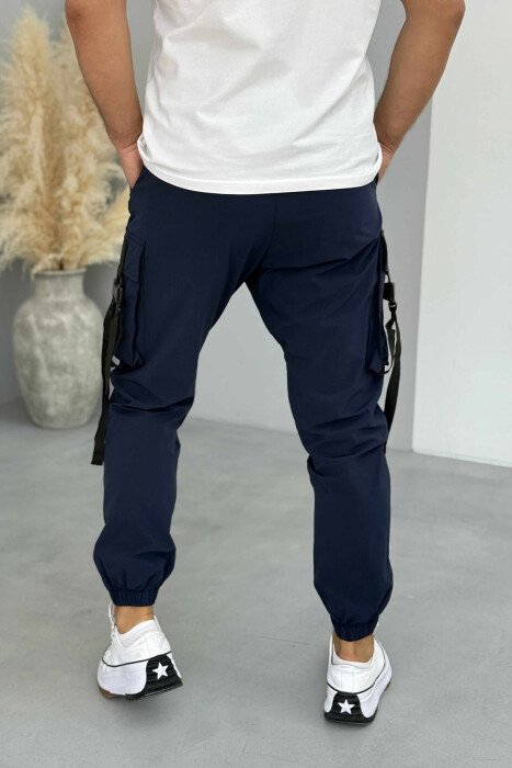 ONE COLOR SIDE POCKETS DETAILS MEN PANTS DARK BLUE/BEE - 4