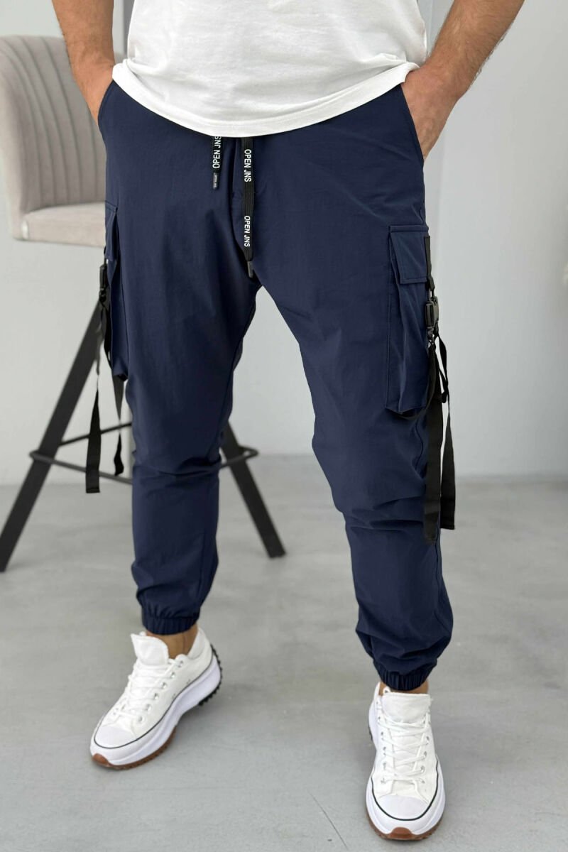 ONE COLOR SIDE POCKETS DETAILS MEN PANTS DARK BLUE/BEE - 1