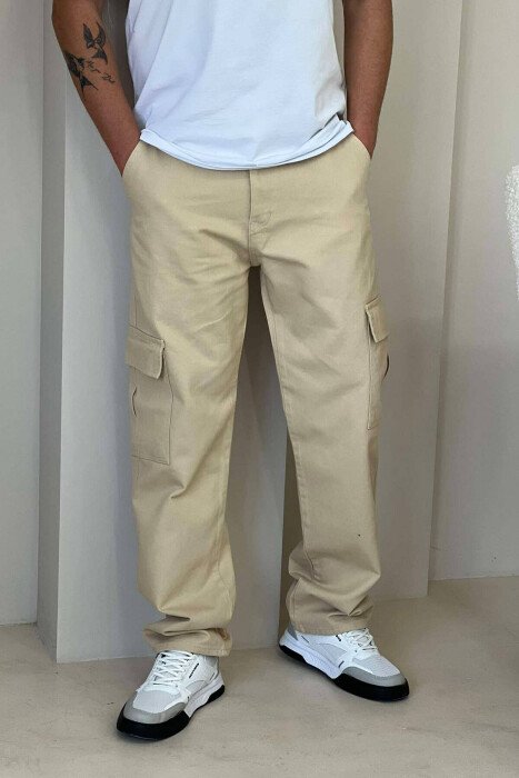 ONE COLOR SIDE POCKETS MEN JEANS BEIGE/BEZHE - KLAUDIO FASHION