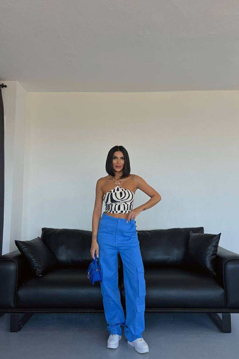 ONE COLOR SIDE POCKETS WOMEN TROUSERS LIGHTBLUE/BZ - 2