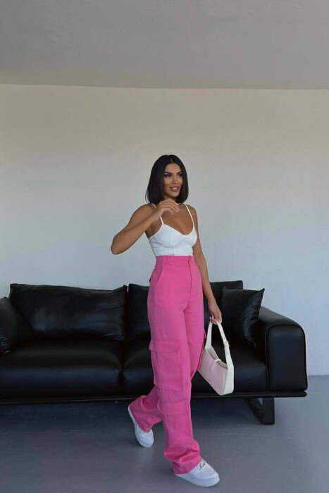 ONE COLOR SIDE POCKETS WOMEN TROUSERS PINK/ROZE - 3