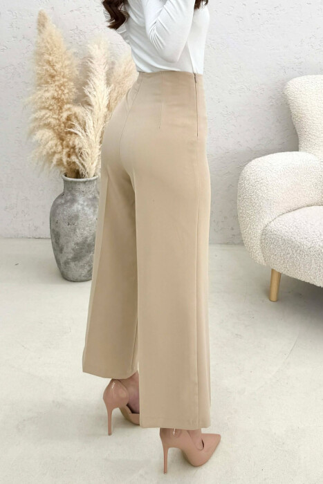 ONE COLOR SIDE ZIPPER WOMEN TROUSERS BEIGE/BEZHE - 3