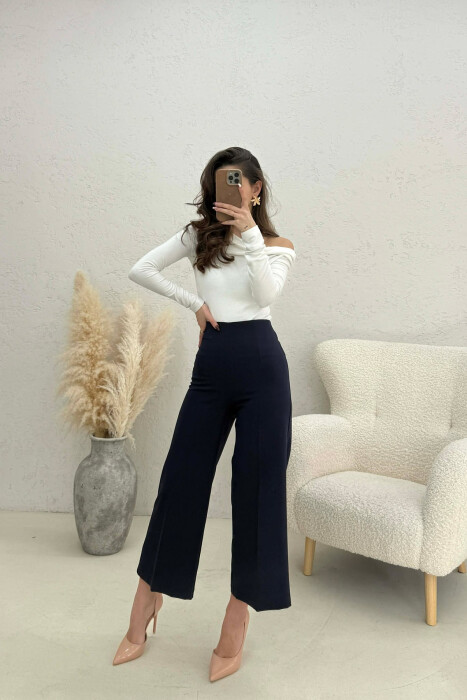 ONE COLOR SIDE ZIPPER WOMEN TROUSERS BLUE/BLU 