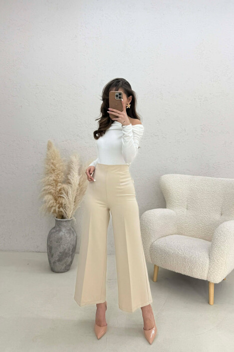 ONE COLOR SIDE ZIPPER WOMEN TROUSERS CREAM/KREM 