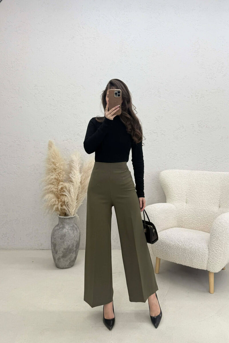 ONE COLOR SIDE ZIPPER WOMEN TROUSERS GREEN/JESHILE - 1