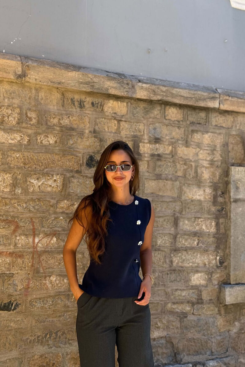 ONE COLOR SILVER BUTTONS WOMAN TANK TOP BLUE/BLU - 4