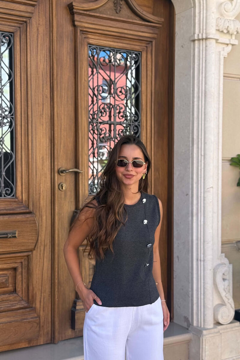 ONE COLOR SILVER BUTTONS WOMAN TANK TOP DARK GREY/GEE - 2