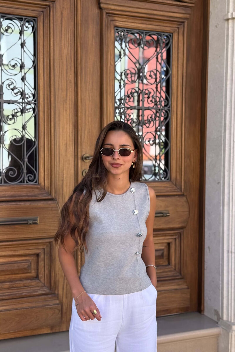ONE COLOR SILVER BUTTONS WOMAN TANK TOP LIGHT GREY/GZ - 1