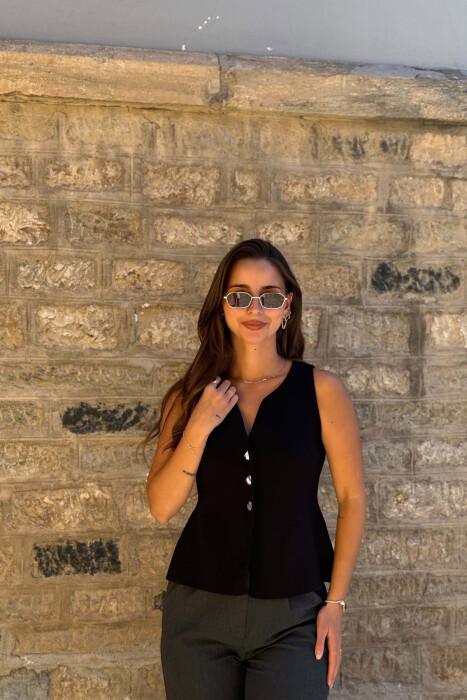 ONE COLOR SILVER BUTTONS WOMAN VEST BLACK/ E ZEZE 