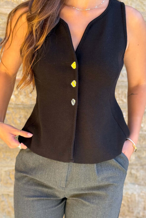 ONE COLOR SILVER BUTTONS WOMAN VEST BLACK/ E ZEZE - 3
