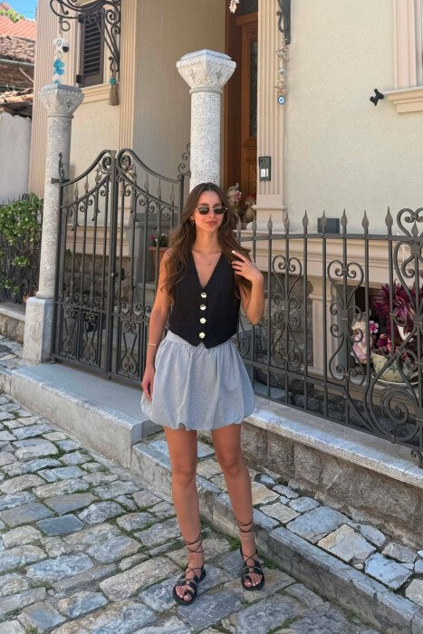 ONE COLOR SILVER BUTTONS WOMAN VEST BLACK/ E ZEZE - 1