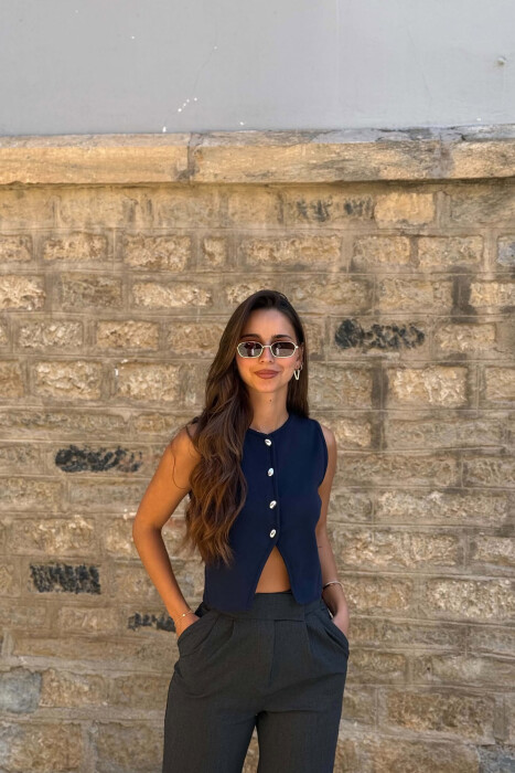 ONE COLOR SILVER BUTTONS WOMAN VEST BLUE/BLU 