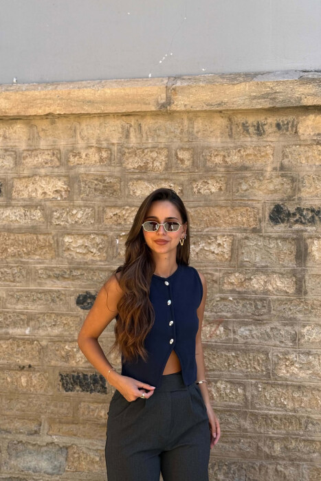 ONE COLOR SILVER BUTTONS WOMAN VEST BLUE/BLU - 2