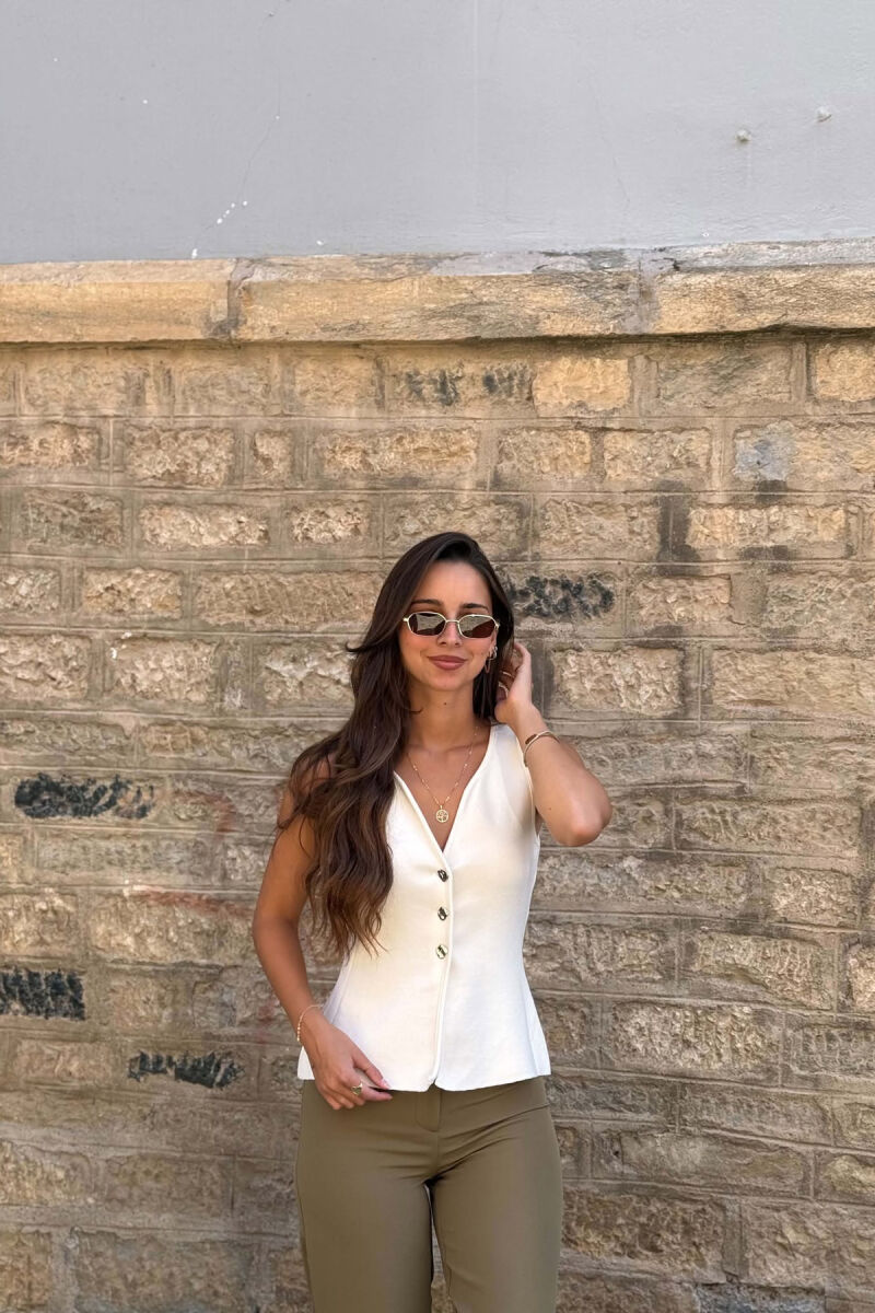 ONE COLOR SILVER BUTTONS WOMAN VEST CREAM/KREM - 2