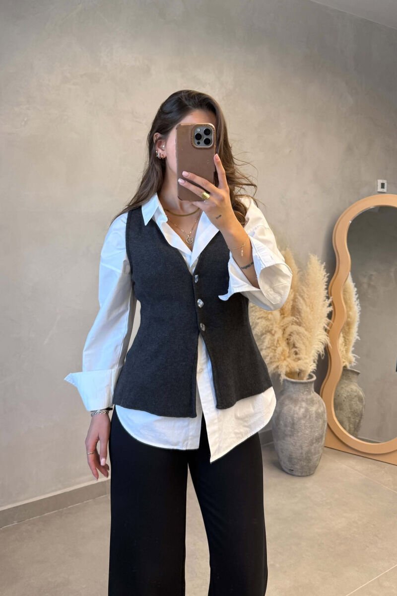 ONE COLOR SILVER BUTTONS WOMAN VEST GREY/GRI - 1
