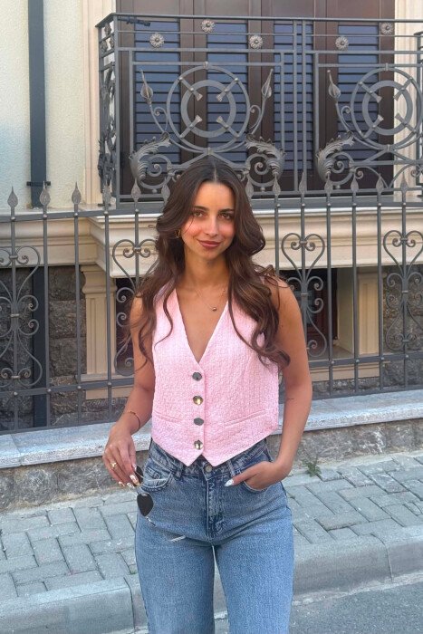 ONE COLOR SILVER BUTTONS WOMAN VEST PINK/ROZE 