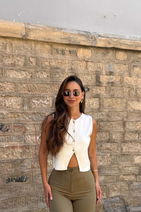 ONE COLOR SILVER BUTTONS WOMAN VEST WHITE-E BARDHE 