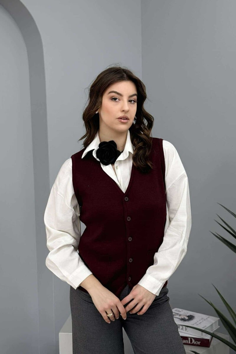 ONE COLOR SIMPLE BUTTON WOMEN VEST BURGUNDY/VISHNJE - 1