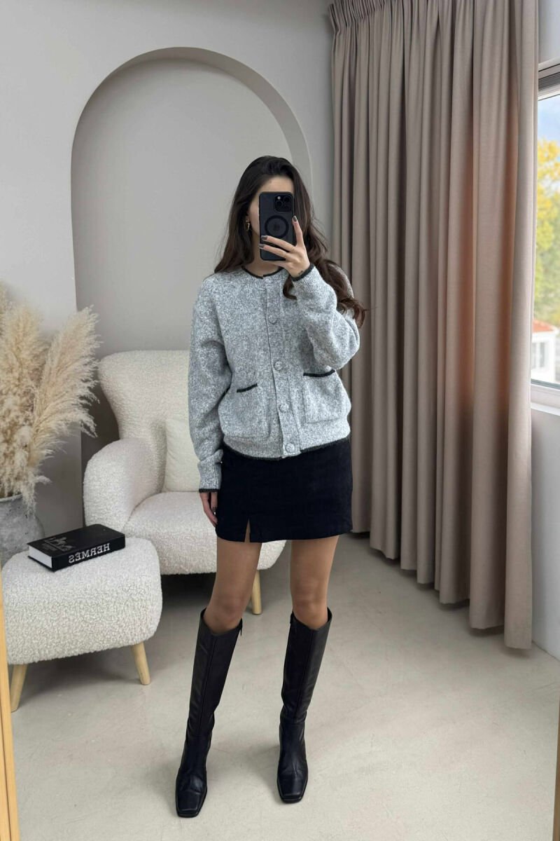 ONE COLOR SIMPLE BUTTONED WOMEN CARDIGAN GREY/GRI - 1