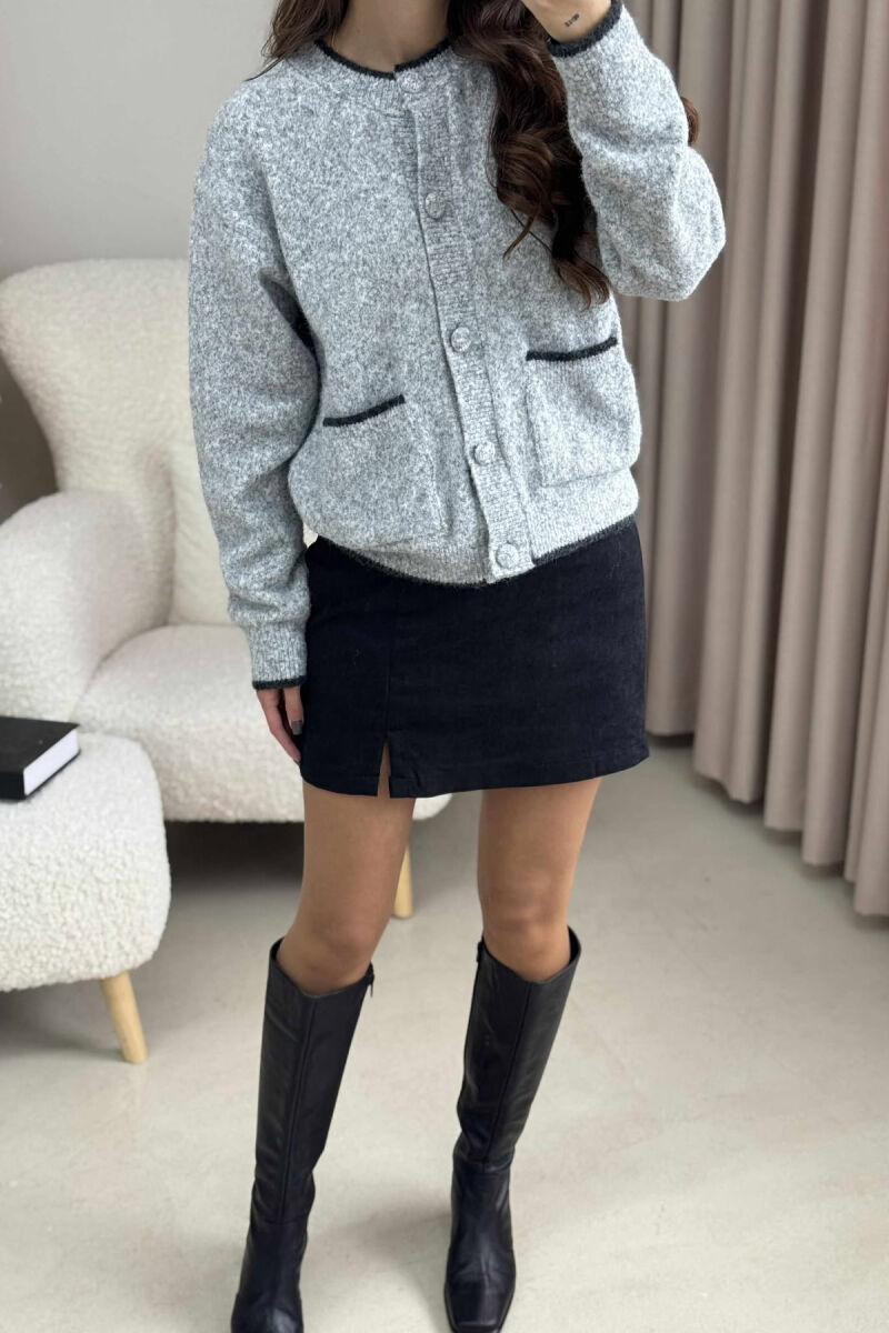 ONE COLOR SIMPLE BUTTONED WOMEN CARDIGAN GREY/GRI - 5