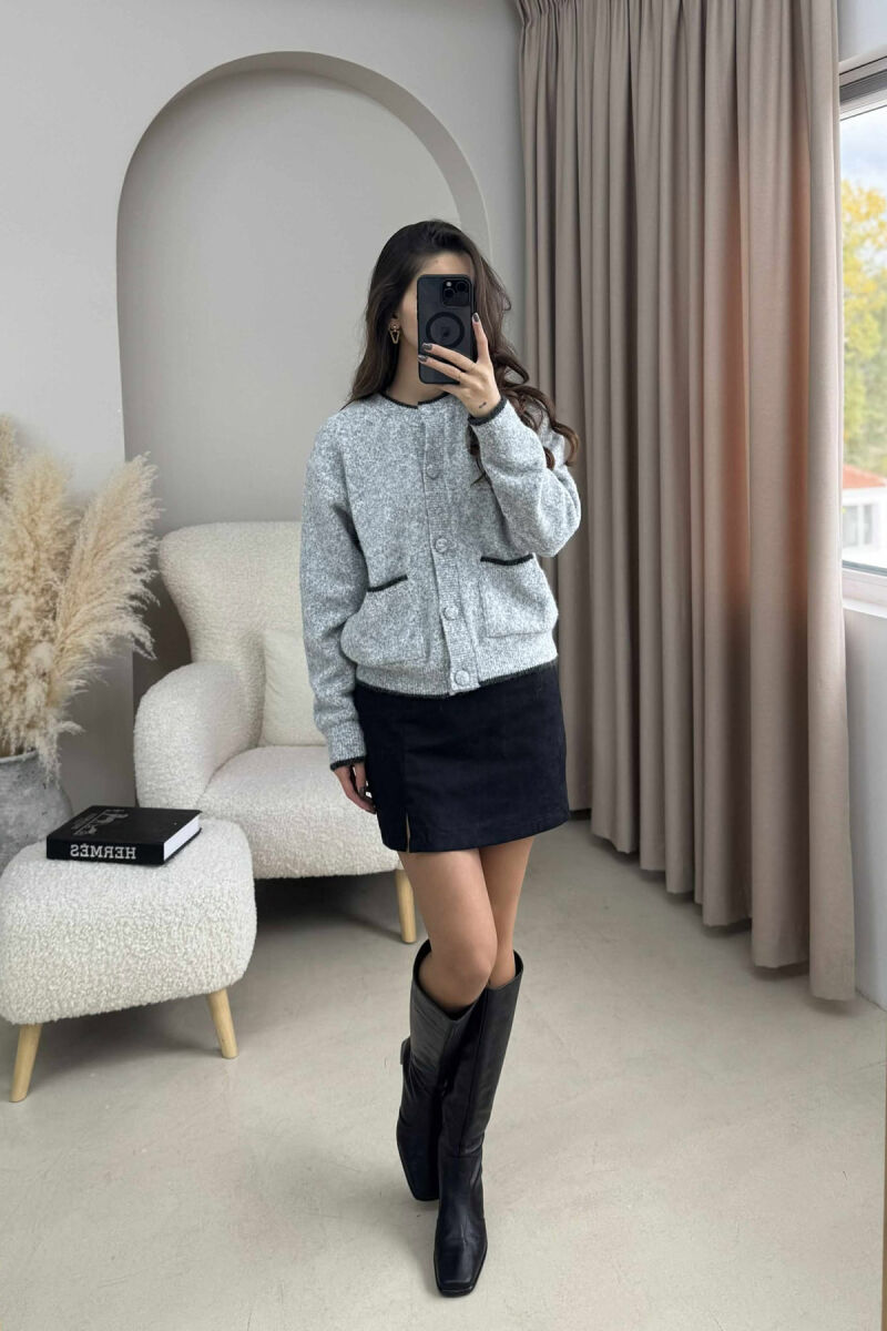 ONE COLOR SIMPLE BUTTONED WOMEN CARDIGAN GREY/GRI - 2