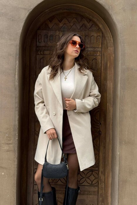 ONE COLOR SIMPLE BUTTONED WOMEN COAT ANTIQUEWHITE/ANTIKE - 4
