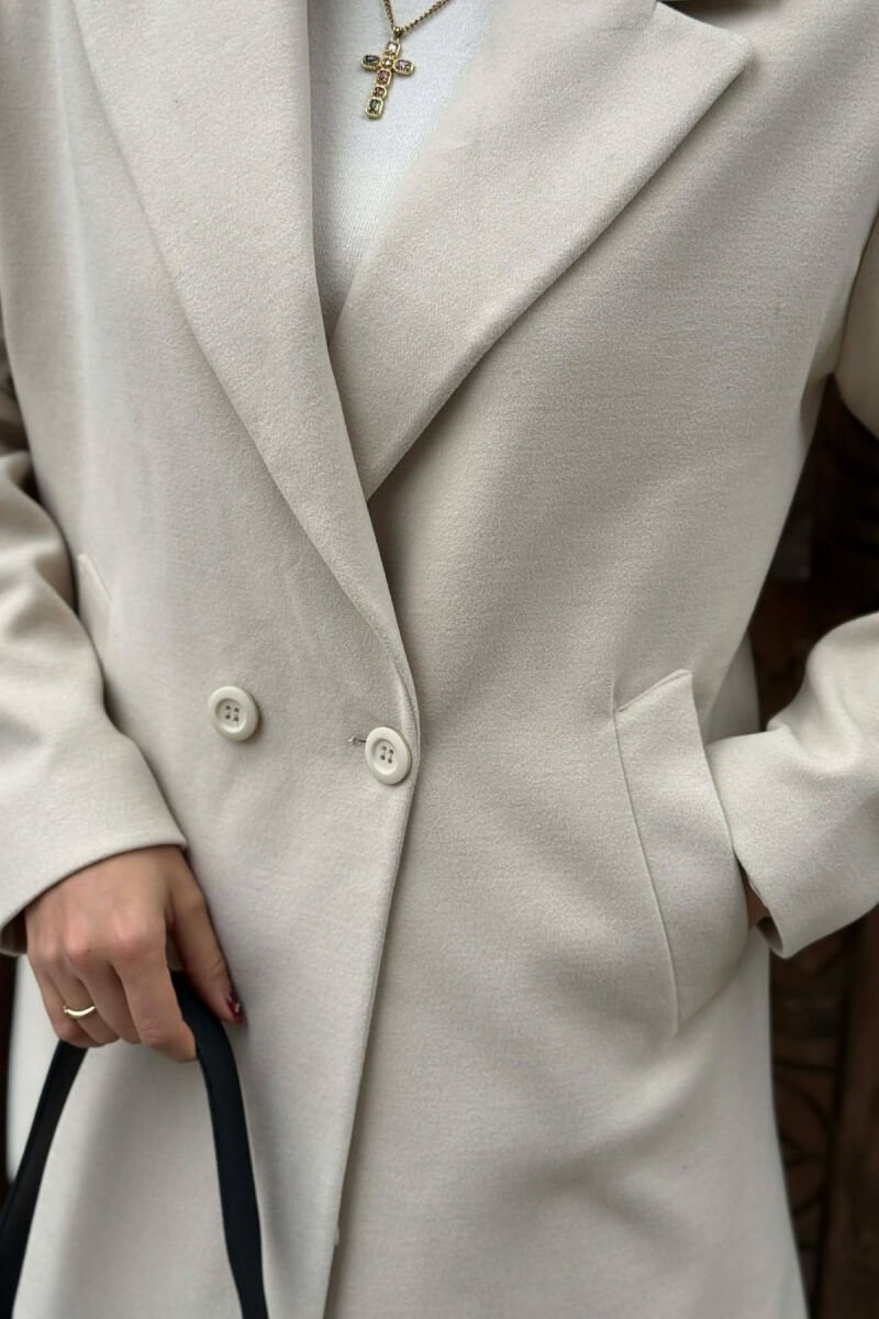ONE COLOR SIMPLE BUTTONED WOMEN COAT ANTIQUEWHITE/ANTIKE - 6