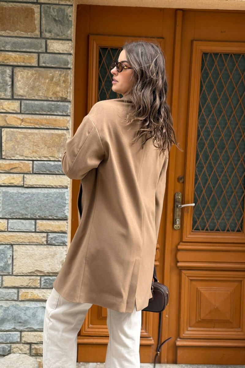 ONE COLOR SIMPLE BUTTONED WOMEN COAT BROWN/KAFE - 6